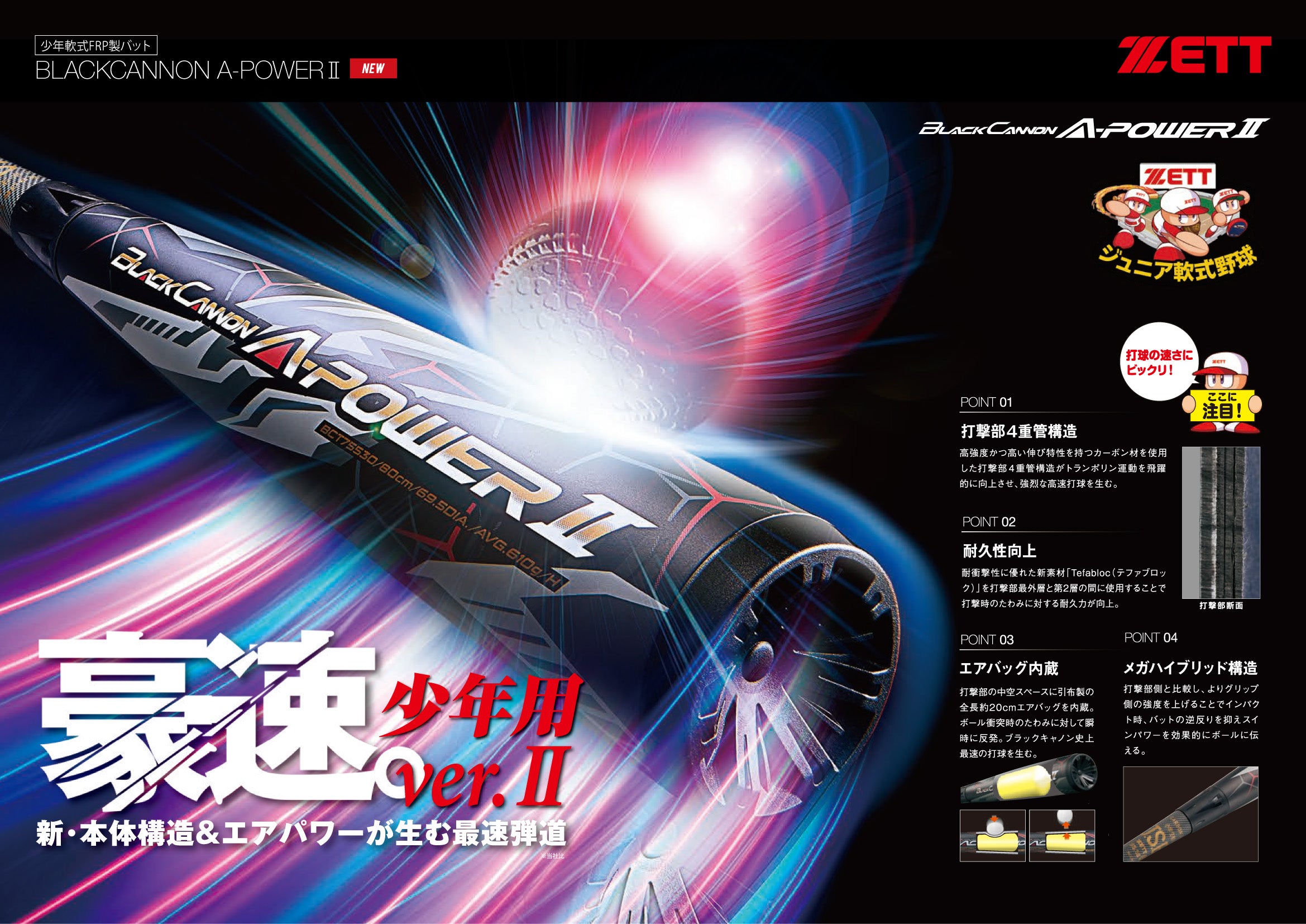 小学生軟式FRP製バット ブラックキャノンAパワーⅡ（76cm）
